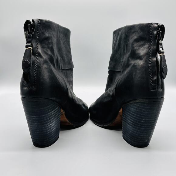 Rag & Bone Boots Womens 8.5 Black Leather Newbury Ankle Booties Block Heel Zip - Picture 7 of 12